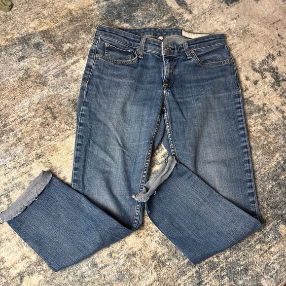 Rag & Bone Dre Low-Rise Frayed Hem Slim Boyfriend Jeans‎ Blue Women's Size 26 - Picture 3 of 12